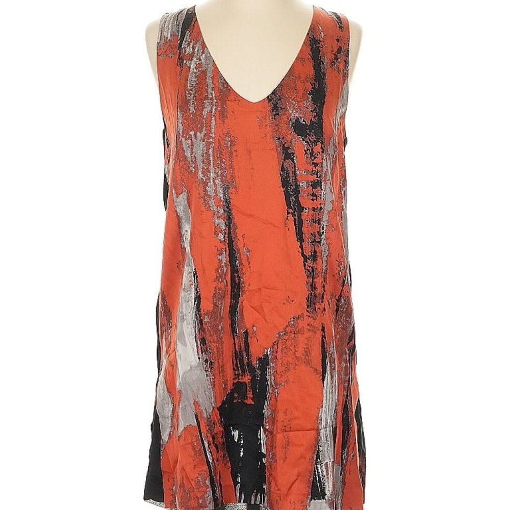robert rodriguez sz 2 tank dress silk orange brown 100% silk Sleeveless, v-neck